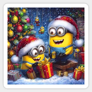 Merry Minions: Festive Christmas Art Prints Featuring Whimsical Minion Designs for a Joyful Holiday Celebration! Sticker